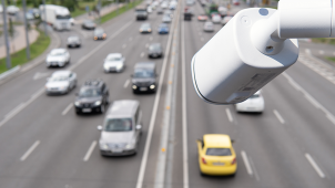 Une caméra de vidéoprotection est orientée en direction d'une route